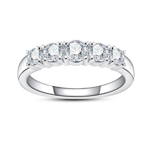 Cubic Zirconia Half Eternity Wedding Band Rings Round/Oval/Cushion Cut 5/6 Stones 5A Grade D Color CZ Stacking Band Engagement Promise Rings for Women - style: Raound