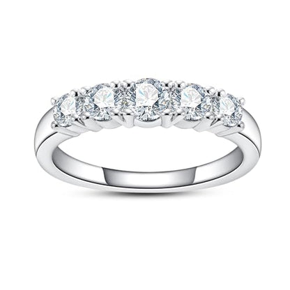 Cubic Zirconia Half Eternity Wedding Band Rings Round/Oval/Cushion Cut 5/6 Stones 5A Grade D Color CZ Stacking Band Engagement Promise Rings for Women - style: Raound