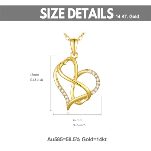SISGEM 14K Real Gold Heart Necklace for Women,Yellow Gold Love Pendant Necklace Triple Hearts Jewerly Gifts for Birthday Anniversary 16+1+1 inch - color: Heart Infinity-2