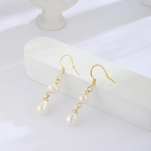 Chunky Hoop Huggie Dangle Tassel Pearl Bow Heart Charm Stud Cilp-on Earrings for Women, 14K Gold plated/Sterling Silver Plated CZ Large Jewelry Vintage Dainty Trendy Gift Daily Prom Party - style: Pearl Dangle-GD