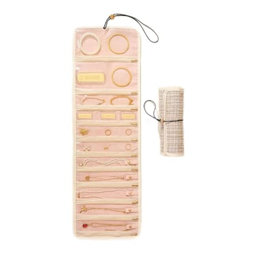 Large Capacity Roll Up Jewelry Storage Pouch for Travel, Portable Velvet Flannel Clutch Bag with Clear PVC Window, Necklace Earring Ring Organizer for Women (Beige) - color: Beige
