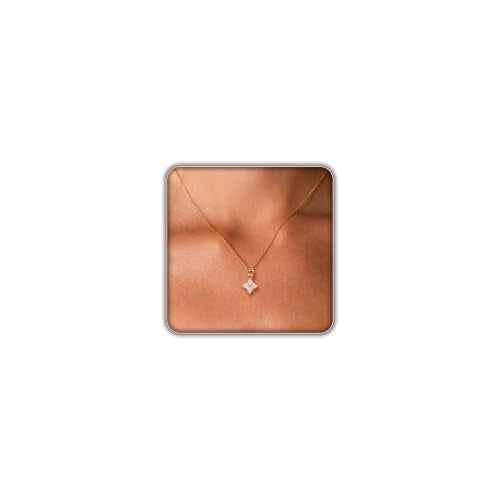 Gold Necklace for Women, Dainty 14K Gold Plated Pendant Necklaces for Women Trendy Simple Choker Chain Cubic Zirconia Circle/Interlocking/Sun/Pearl Necklace Fashion Jewelry Charm Gifts - color: Four-Leaf Clover-Cable