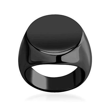 555Jewelry Stainless Steel Solid Plain High Polish Round Signet Ring for Men - color: Black