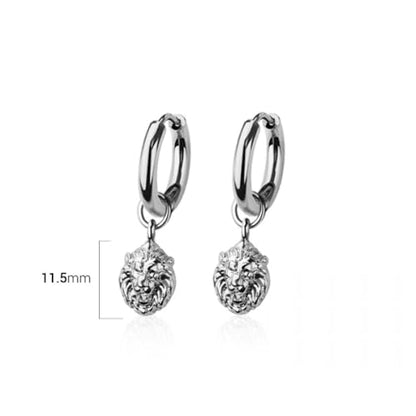 316L Stainless Steel Lion Head Dangling Huggie Hoop Earrings, Sold as a Pair - style: Gold Tone