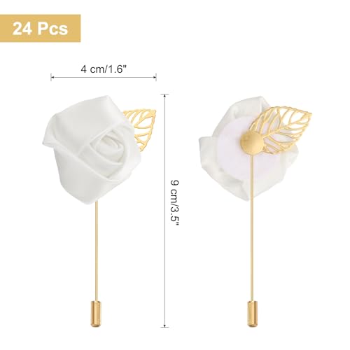 uxcell 24pcs Pure White Rose Boutonnieres Flower Pins for Wedding | Buttonholes Pocket Boutonnieres for Wedding Ceremony Anniversary Prom Formal Dinner Party - color: Pure White