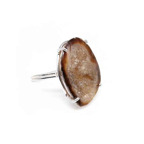 Geode Ring Set with Agate and Quartz Crystals,Stone Sizes 25-30mm - color: Brown, style: 1