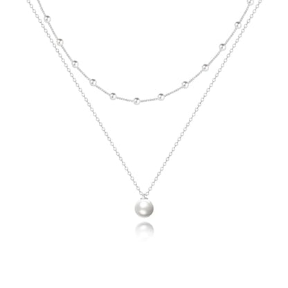 Zeffy Gold Pearl Necklace for Women, Dainty 14K Gold/Silve Plated Layered Pearl Choker Pearl Earrings Pearl Bracelets Wedding Trendy Gold Jewelry Set for Women Gifts - style: Silver Pearl Necklace-2PCS