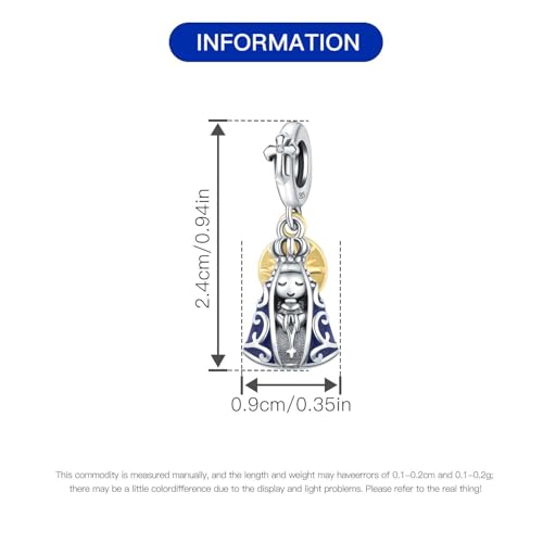 925 Sterling Silver Charms for Bracelets and Necklace Religious Cross Pendants Praying Hands, Bible, Virgin Mary, Jesus, Church Bead Jewelry - color: Blessed Virgin Mary Charms