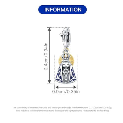 925 Sterling Silver Charms for Bracelets and Necklace Religious Cross Pendants Praying Hands, Bible, Virgin Mary, Jesus, Church Bead Jewelry - color: Blessed Virgin Mary Charms