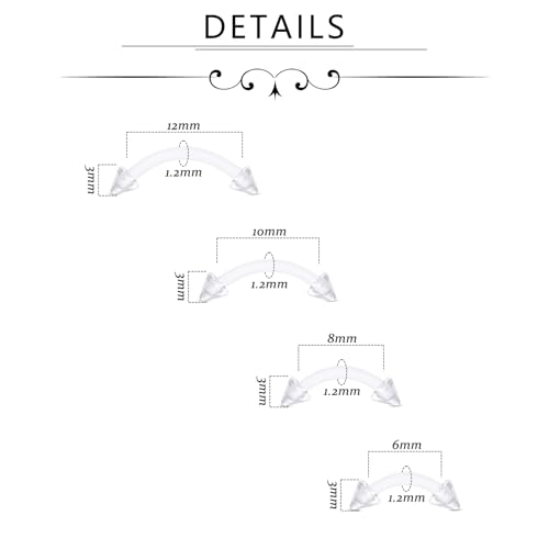 FECTAS 24PCS Eyebrow Rook Piercing Jewelry 16G Earrings Vertical Labret Lip Jewelry Curved Barbell Eyebrow Rings Ear Rook Helix Conch Daith Piercing Jewelry 6/8/10/12mm Plastic Retainers - color: black,gold,clear