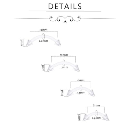 FECTAS 24PCS Eyebrow Rook Piercing Jewelry 16G Earrings Vertical Labret Lip Jewelry Curved Barbell Eyebrow Rings Ear Rook Helix Conch Daith Piercing Jewelry 6/8/10/12mm Plastic Retainers - color: silver,gold,clear