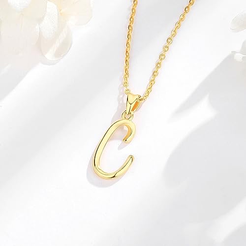 EUDORA Sterling Silver Initial Necklaces for Women, Classic 26 Letter Neckless Gifts for Girls, Sister, Mother Daughter, 18 inch Chain - style: C-Gold