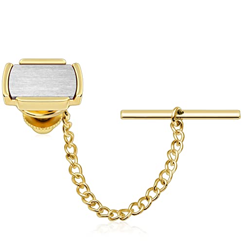 HAWSON Tie Pins Tie Tacks for Men with Chain, Mens Jewelry or Accessories for Wedding Birthday Anniversary Christmas Valentine's Day - color: Gold + Matt Silver