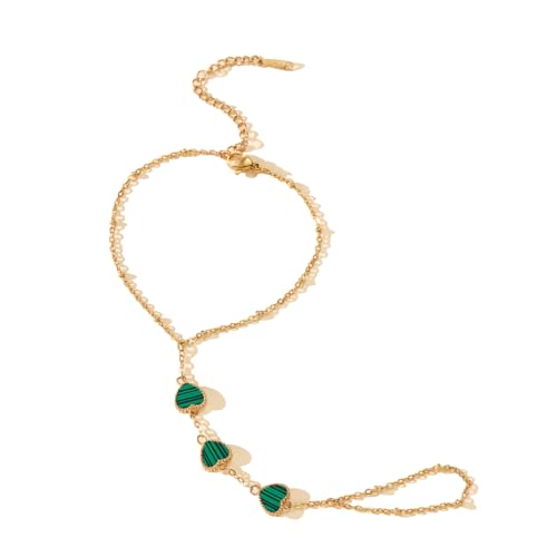 Hand Chain Bracelets for Women 14K Gold Plated Dainty Link Bracelet Bracelets Trendy Ring Bracelet Birthday Jewelry Gifts for Women - style: Green Heart
