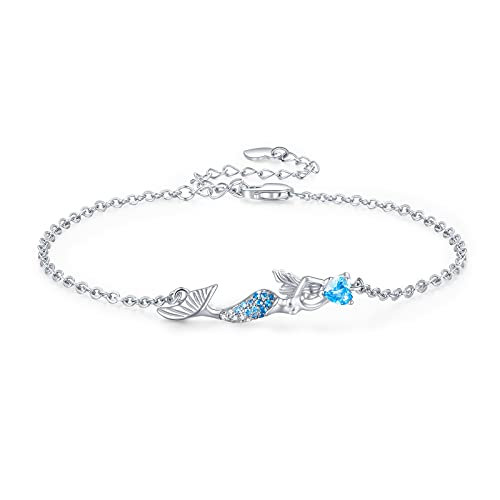 925 Sterling Silver Bohemia Hawaiian Beach Mermaid Floral Bracelet Birthday Graduation Gifts for Women with Gifts Box - style: 10A-Mermaid（Blue）