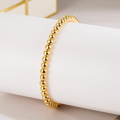 H&Beautimer 925 Sterling Silver 4-10MM Ball Chain Bracelet For Women's - Italian Handmade Bead Chain Bracelet 5''5.7''6.3''6.7''7.5''8''8.3''8.5''9 Inch Rose Gold Party Jewelry - color: 4MM Gold, size: 5 inches