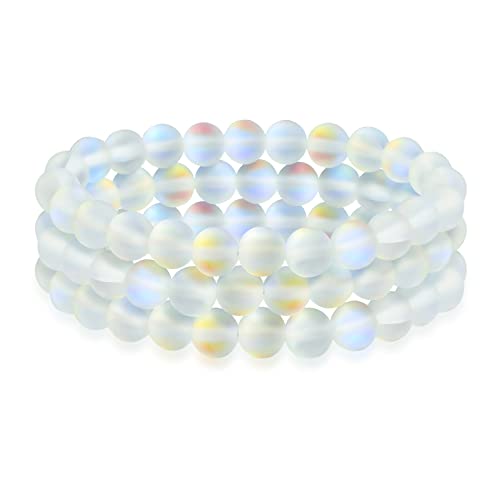 Bling Jewelry Genuine 8MM Gemstone Ball Bead Stretch Bracelet Stackable (3 Set) - color: Created Moonstone