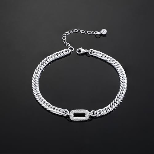 Moodear Gold Ankle Bracelets for Women Waterproof,14K Gold Plated Anklets | Waterproof, Non Tarnish Cuban Link Anklets, Trendy Jewelry Accessories for Summer Vacation, Beach Gifts for Women - style: Silver Cuban CZ Paperclip