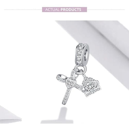 Silver Cross Birthstones Charm Fit for Pandora Charms Bracelet Crown Dangle Charms Beads Birthday Jewelry Gifts for Women - style: April