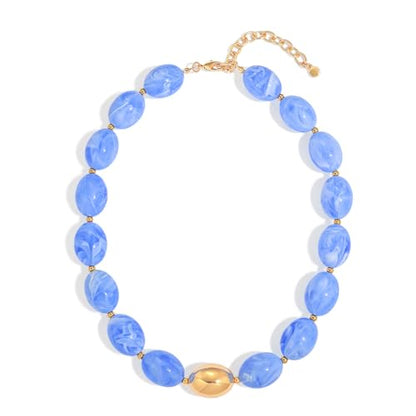 Chunky Beaded Necklaces for Women Statement Necklace | Bold Chunky Choker, Large Resin Beads, Adjustable Necklace, Boho Trendy Summer Beach Holiday Jewelry - color: Blue-04