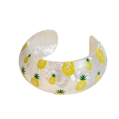 Chunky Fruit Acrylic Cuff Bangle Bracelet for Women, Colorful Strawberry Banana Cherry Watermelon Resin Acetate Wide Open Statement Jewelry Geometric Wristband Bracelets Summer Beach Jewelry - style: Pineapple