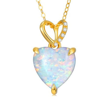 14K Gold Love Heart Necklace with Diamond for Women 4 Carat Heart Shaped Opal Pendant Necklace Dainty Jewelry Gift for Christmas Valentine's Day