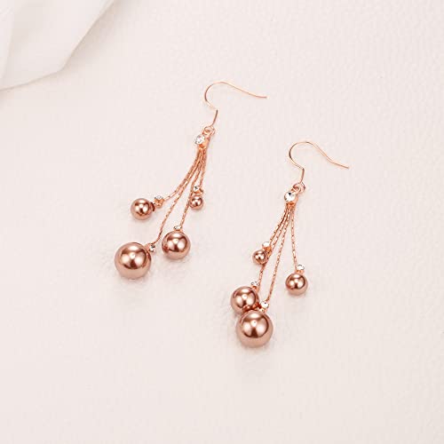 EleQueen Women's Silver-tone Crystal Simulated Pearl 4 Chain Bridal Long Dangle Hook Earrings Ivory Color - color: A-Brown Rose Gold-Tone