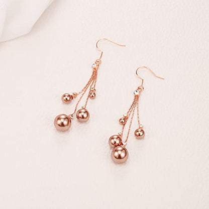 EleQueen Women's Silver-tone Crystal Simulated Pearl 4 Chain Bridal Long Dangle Hook Earrings Ivory Color - color: A-Brown Rose Gold-Tone
