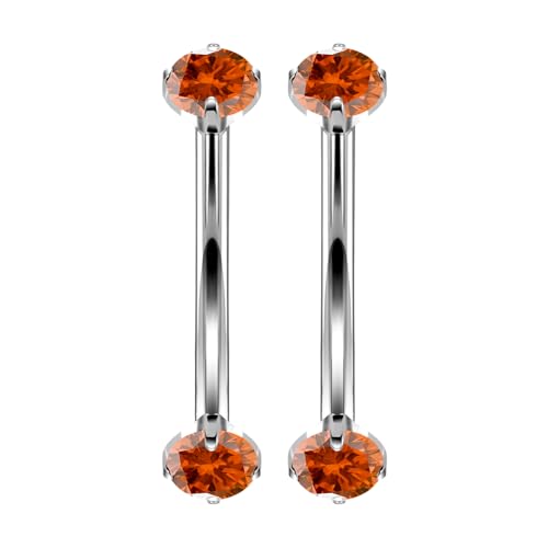16G Astm F136 Titanium Eyebrow Piercing Jewelry Curved Barbell Eyebrow Ring Vertical Labret Lip Jewelry Daith Rook Earrings Navel Small Belly Button Ring Piercing Jewelry for Women Men CZ - style: 16G, 6MM Length, Orange CZ