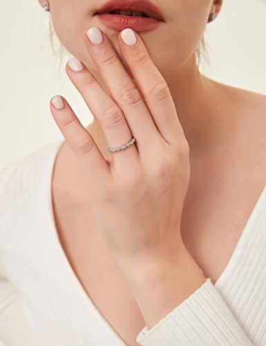 EAMTI 925 Sterling Silver Wedding Band for Women Cubic Zirconia Marquise & Round Milgrain Full Eternity Stackable Ring Size 3-13 - color: Brass-Silver