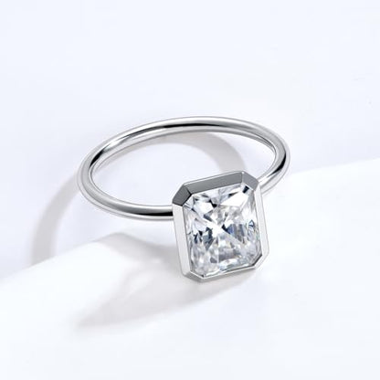 Radiant Cut Moissanite Engagement Ring for Women, Bezel Set Solitaire Ring | D Color VVS1 925 Sterling Silver 14K Gold Plated Wedding Ring, Available in 2CT 3CT 5CT, Diamond Alternative Promise Jewelry - style: 01 - White Gold - 3CT Radiant Moissanite