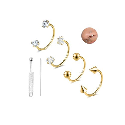AOEDEJ 20G Titanium Horseshoe Nose Rings Internally Threaded Septum Jewelry Lip Rings Hoop Labret Jewelry Spike CZ Ball Horse Shoe Nose Ring Hoops for Women Men - style: Gold-8mm