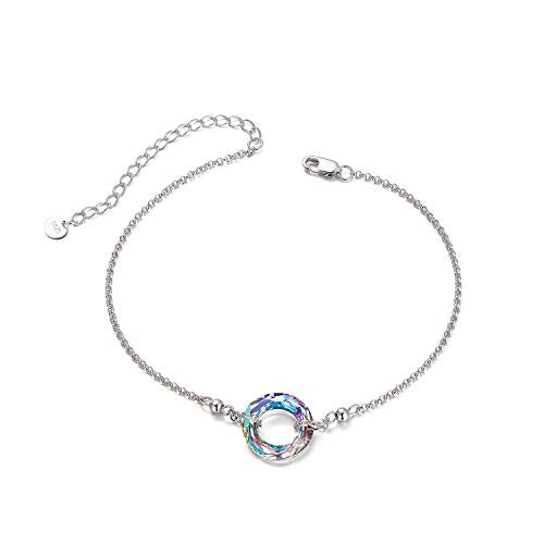AOBOCO S925 Sterling Silver Crystal Bracelet for Women, Sparkling Circle-round Crystal Bracelet Gifts - color: Purple