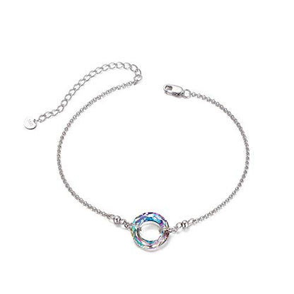 AOBOCO S925 Sterling Silver Crystal Bracelet for Women, Sparkling Circle-round Crystal Bracelet Gifts - color: Purple
