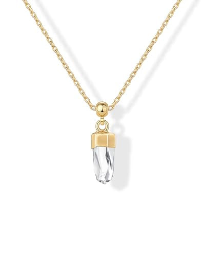 PAVOI Gemstone Gold Charm Necklace for Women - 14K Gold Plated Adjustable Chain Dainty Pendant Gemstone Necklaces with Cute Charms Set - Hypoallergenic Trendy Healing Crystal Pendants - style: Topaz Crystal