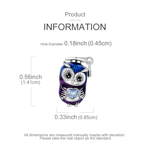 NARMO 925 Sterling Silver Charm Bead for Bracelets Silver Charms for Women - color: Love Owl