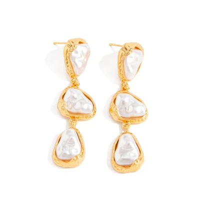 Baroque Pearl Dangle Drop Earrings for Women Gold Plated Irregular Pearl Earrings Fashion Statement Jewelry for Wedding Party - color: Gold