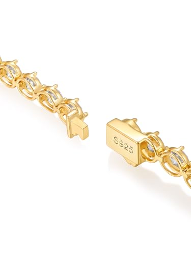 Sterling Silver 14K Gold Plated 2.5mm/3mm/4mm/5mm Round Cut Moissanite Tennis Bracelet, Classic Luxury Bezel Set Diamond Bracelets for Women Men Wedding Birthday Jewelry, Size 6.5" 7" 7.5" 8.3" - color: CZ-5mm Width-Gold, size: 6.5 Inch (Fit Wrist 5.5"-6"