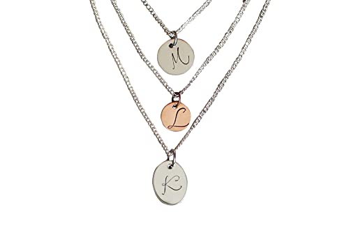 Triple Disc Layered Necklace Set, Monogram Layering Necklace, Stacked Necklaces, Multi Strand Necklace, Family Initial Necklaces, Kid's Initials