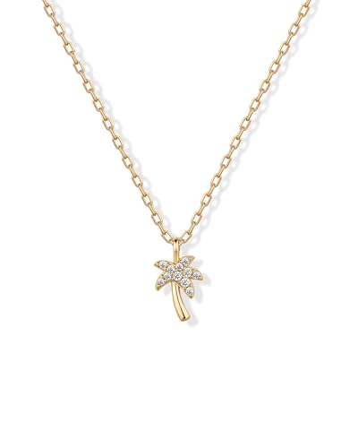 PAVOI 14K Gold Plated Dainty Cubic Zirconia Pendant Necklace for Women | Dot, Elephant, Butterfly, Pineapple, Lock, Knot, Palm Tree, Bow, Smiley Pendant | Layering Chain Necklaces - style: Palm Tree