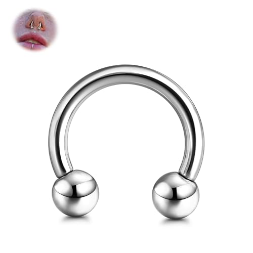 G23 Titanium Septum Ring Horseshoe Pincher Spike Nose Piercing Jewelry | 00/0/2/4/6/8/10/12G Circular Barbell Stretched Body Piercing Jewelry for Women Men,ASTM F136 Titanium Earrings, 10/12/16/19mm - color: Titanium-Horseshoe Balls, size: 12G(2mm)-12mm