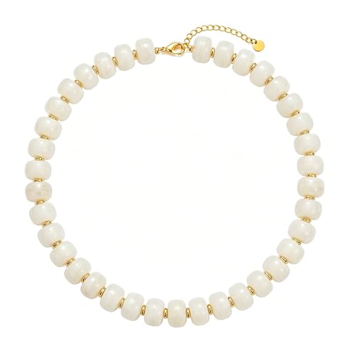 Chunky Colorful Beaded Necklace for Women Boho Summer Statement Resin Choker Necklaces Beach Jewelry Accessories - color: White