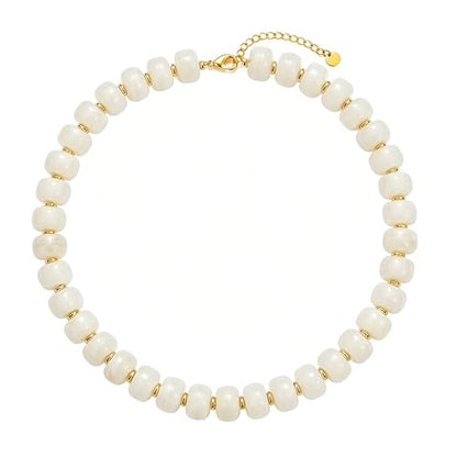 Chunky Colorful Beaded Necklace for Women Boho Summer Statement Resin Choker Necklaces Beach Jewelry Accessories - color: White