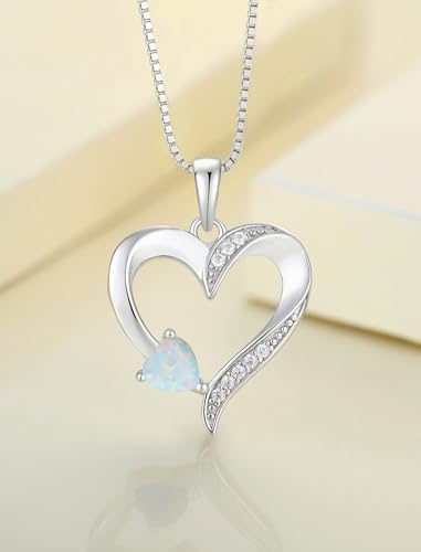 YL Heart Necklace 925 Sterling Silver Love Heart Pendant Birthstone Jewelry for Women - color: 0-opal