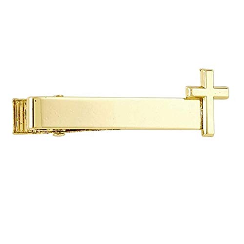 Needzo Gold Tone First Communion Tie Clip with Cross, Catholic Boys Outfit Accessory, Gift for Godson, 1 1/4 Inches
