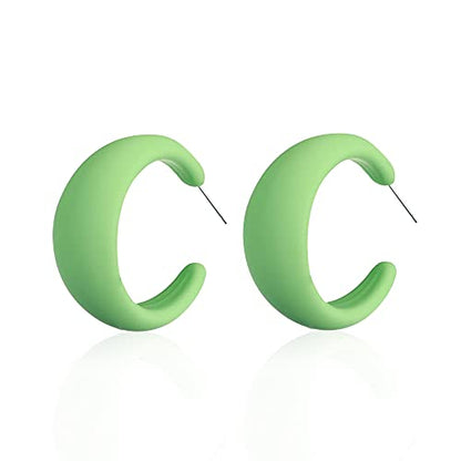 Acrylic Resin C Shape Colorful Hoop Trendy Chunky Cute Candy Earrings - Jewelry for Women - color: Light Green