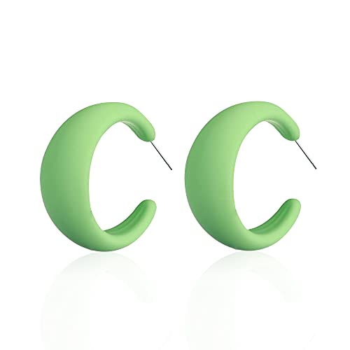 Acrylic Resin Earrings 70s 80s Colorful Hoop Earrings C Shape Trendy Chunky Cute Candy Earrings Jewelry for Women - color: Light Green