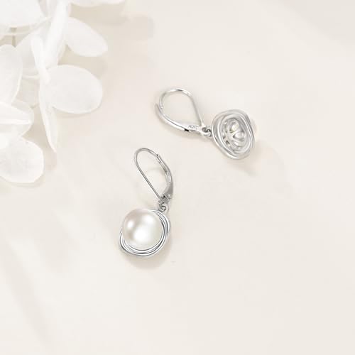 FreshWater Pearl Dangle Earrings 925 Sterling Silver Lapis lazuli Turquoise Larimar Opal Black Pearl Leverback Earrings for Women Birthday Hypoallergenic - style: pearl earrings