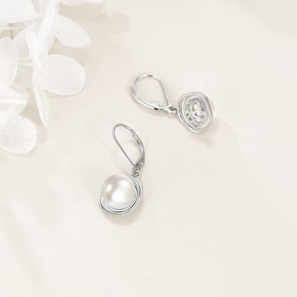 FreshWater Pearl Dangle Earrings 925 Sterling Silver Lapis lazuli Turquoise Larimar Opal Black Pearl Leverback Earrings for Women Birthday Hypoallergenic - style: pearl earrings