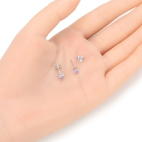 1 Pair Adabele Authentic Sterling Silver Birthstone Stud Earrings 4mm/0.25 Carat Tiny Cubic Zirconia Imitation Diamond Gemstone Hypoallergenic Nickel Free Tarnish Resistant Women Men Jewelry - color: June